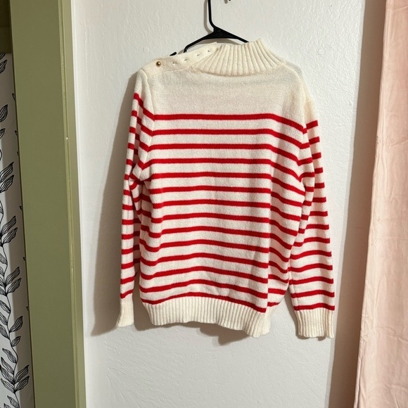 Red Cream Turtleneck Drop Shoulder Sweater Gold Buttons Casual Jumper XXL - Picture 6 of 9